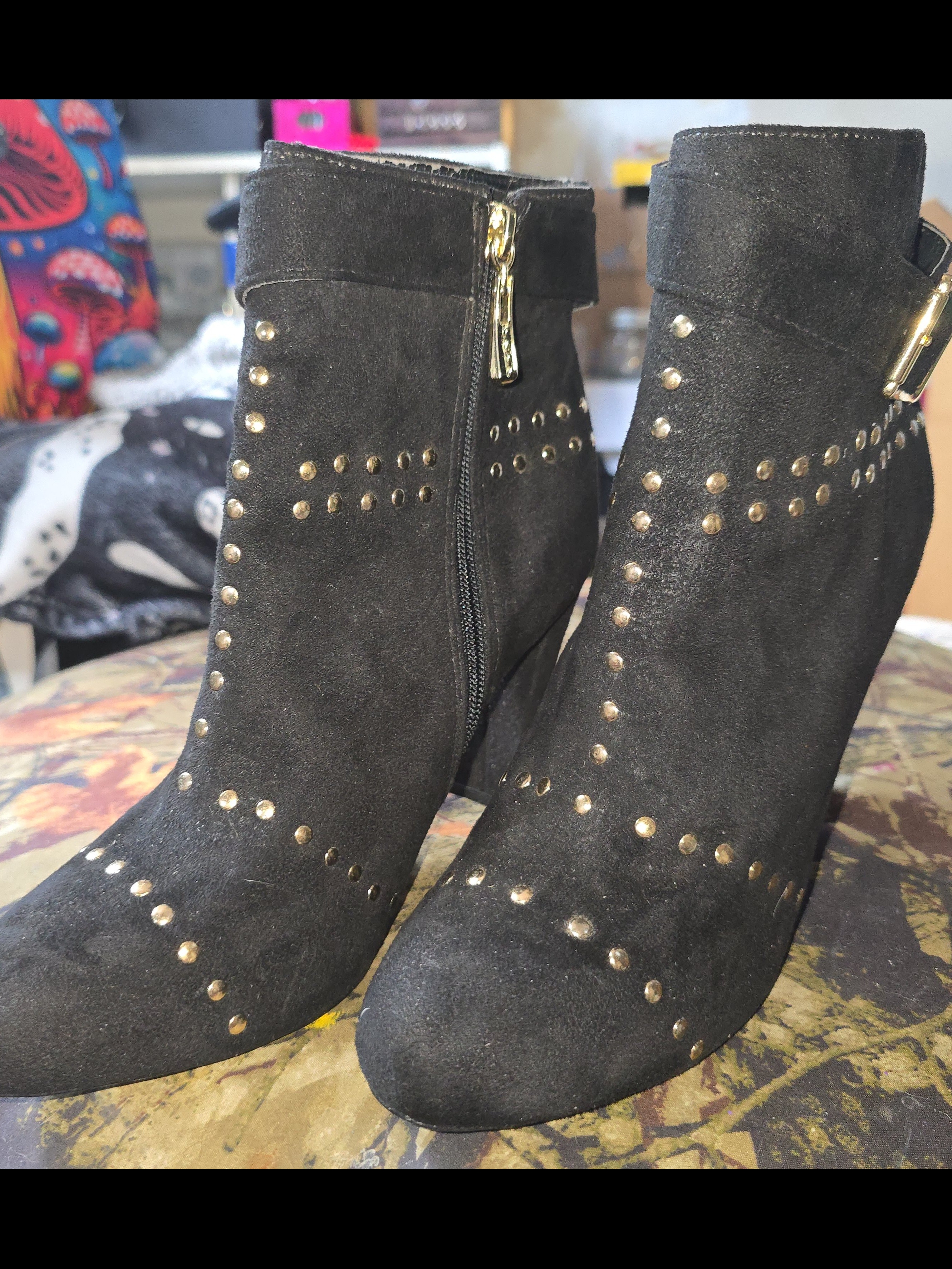 Women's Black Suede Studded Ankle Boot